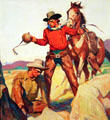 Two Men One Horse, Canteen painting by Arthur Roy Mitchell at A.R. Mitchell Museum of Western Art. Trinidad, CO.