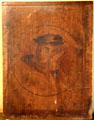 Portrait of Raphael burned in wood by May Alcott at Orchard House. Concord, MA.