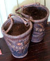 Leather fire buckets at Jeremiah Lee Mansion. Marblehead, MA.