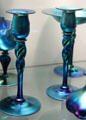 Blue Aurene glass candlesticks by Frederick Carder for Steuben Glass at Corning Museum of Glass. Corning, NY.