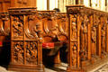 Carved wooden pew in Riverside Church. New York, NY.