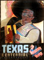 Hispanic musician on Texas Centennial Exposition poster at Bullock Texas State History Museum. Austin, TX.