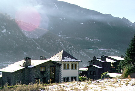 Homes overlooking the valley in La Vella. Andorra.