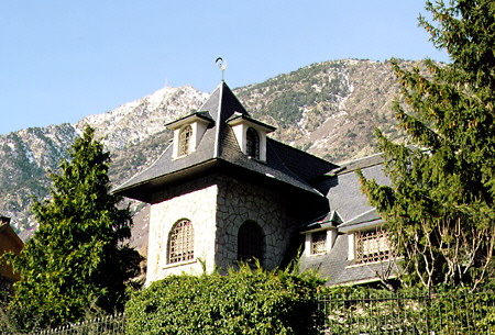 House on Closes de Guillemo in La Vella against the Pyrenees. Andorra.