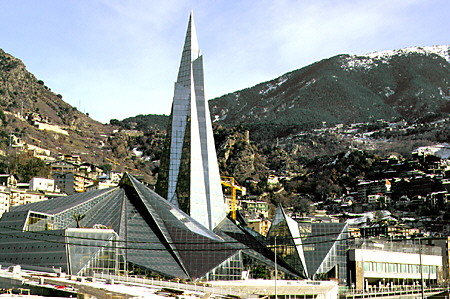 The glass pyramids of spa in La Vella. Andorra.