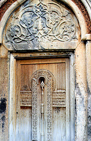 Door detail of Geghart Church near Garni, Armenia.