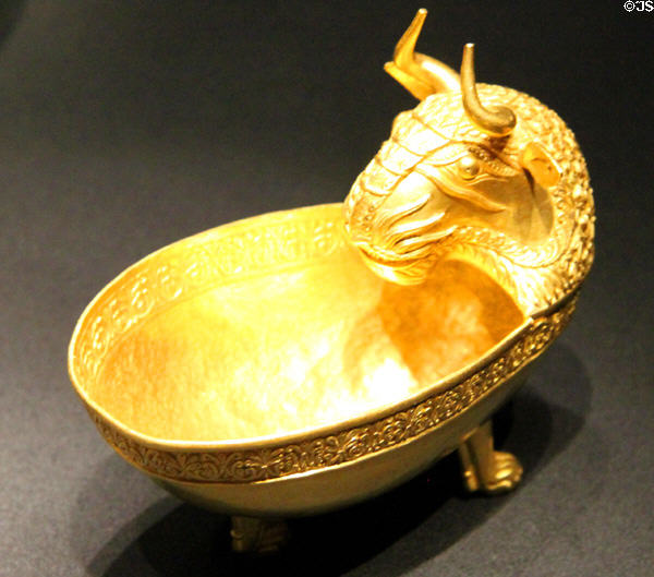 Hungarian gold shell-like cup with head of bull (7-9th C) at Kunsthistorisches Museum. Vienna, Austria.