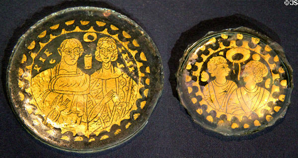 Late Roman gold artwork on glass disks (4th C) at Kunsthistorisches Museum. Vienna, Austria.