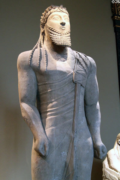 Archaic Cypriot votive statue of a man (550-525 BCE) at Kunsthistorisches Museum. Vienna, Austria.