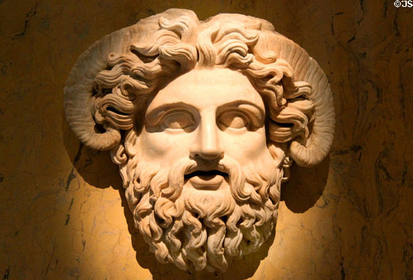 Marble Roman mask of Zeus Ammon (2nd C) at Kunsthistorisches Museum. Vienna, Austria.