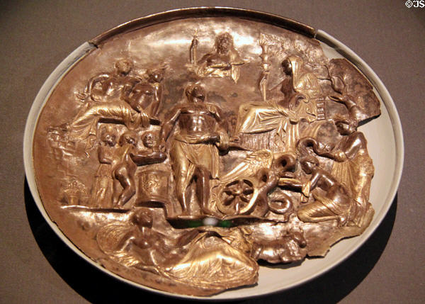 Roman silver platter with allegory of fertility at Kunsthistorisches Museum. Vienna, Austria.