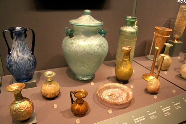 Collection of Roman glass (c1st C) at Kunsthistorisches Museum. Vienna, Austria.