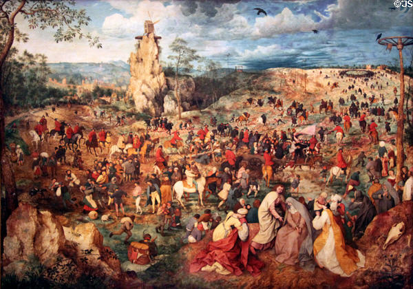 Procession to Calvary painting (1564) by Pieter Brueghel the Elder at Kunsthistorisches Museum. Vienna, Austria.
