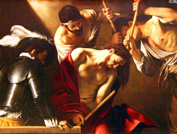 Crowning with Thorns painting (1602-5) by Caravaggio at Kunsthistorisches Museum. Vienna, Austria.