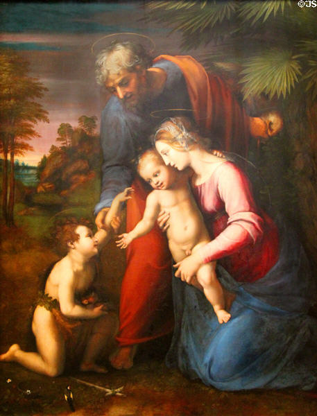 Holy Family with Young John painting (c1513-4) by Raphael at Kunsthistorisches Museum. Vienna, Austria.