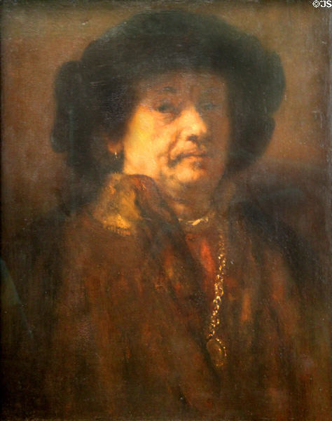 Self portrait with gold chain (1656-7) by Rembrandt at Kunsthistorisches Museum. Vienna, Austria.