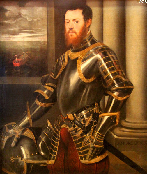 Portrait of Man in Armor Decorated in Gold painting (c1555-60) by Jacopo Tintoretto at Kunsthistorisches Museum. Vienna, Austria.