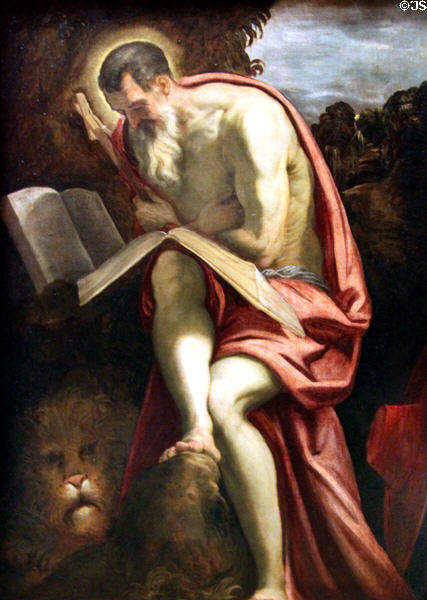 St Jerome painting (c1571-5) by Jacopo Tintoretto at Kunsthistorisches Museum. Vienna, Austria.