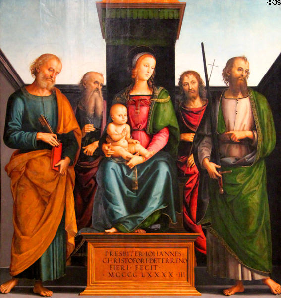 Mary with Child & Four Saints painting (1493) by Perugino at Kunsthistorisches Museum. Vienna, Austria.