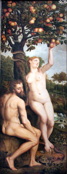 Fall of Man (Adam & Eve) painting (c1550) by Michiel Coxcie at Kunsthistorisches Museum. Vienna, Austria.