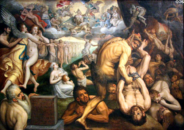 Last Judgment painting (1565) by Fans Floris at Kunsthistorisches Museum. Vienna, Austria.