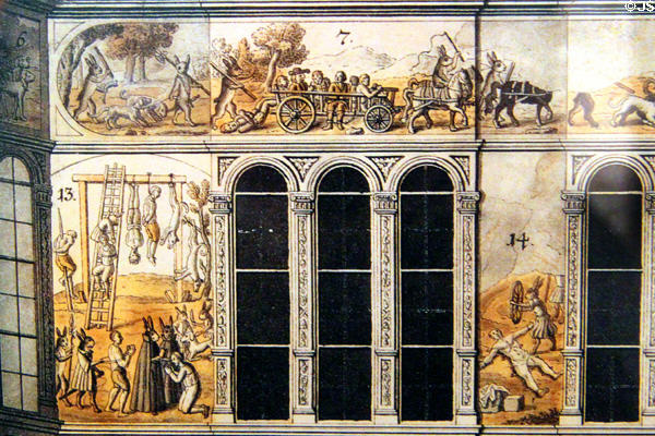 Hasenhaus drawing detail (1749) by Salomon Kleiner in year the building was demolished at Historical Museum of City of Vienna. Vienna, Austria.