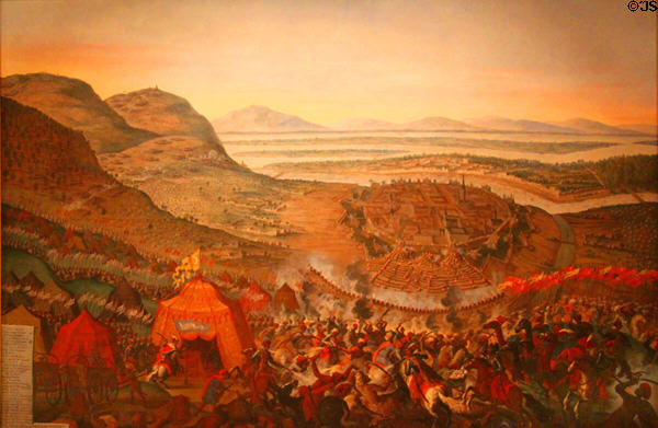 Battle of Vienna Relief of Ottoman Siege on Sept. 12, 1683 painting by Franz Geffels at Historical Museum of City of Vienna. Vienna, Austria.