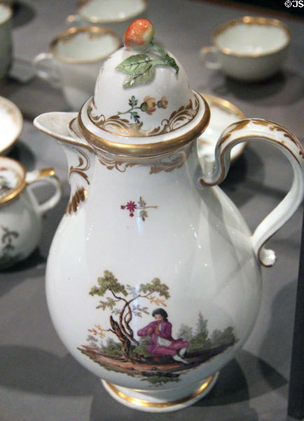 Porcelain chocolate pot (c1770) made in Vienna at Historical Museum of City of Vienna. Vienna, Austria.