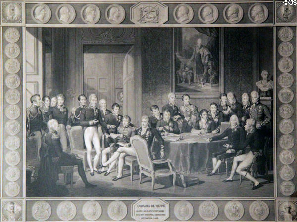 Congress of Vienna 1815-15 engraving (1819) by Jean Baptiste Isabey & Jean Godefroy at Historical Museum of City of Vienna. Vienna, Austria.