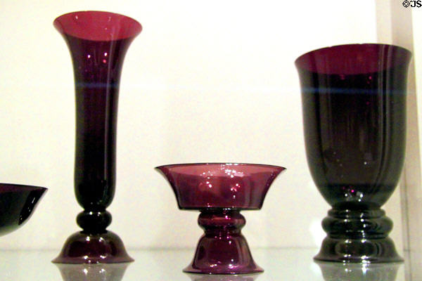 Violette glass vases (1915-7) by Josef Hoffmann & made for Wiener Werkstätte at Historical Museum of City of Vienna. Vienna, Austria.