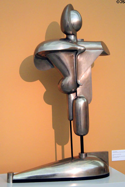 Abstract nickeled bronze sculpture (1921) by Oskar Schlemmer at Museum Moderne Kunst. Vienna, Austria.