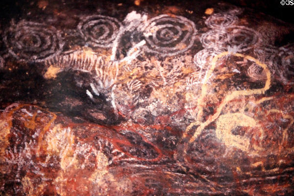 Aboriginal petroglyphs, cave paintings, on Uluru (aka Ayers Rock). Australia.