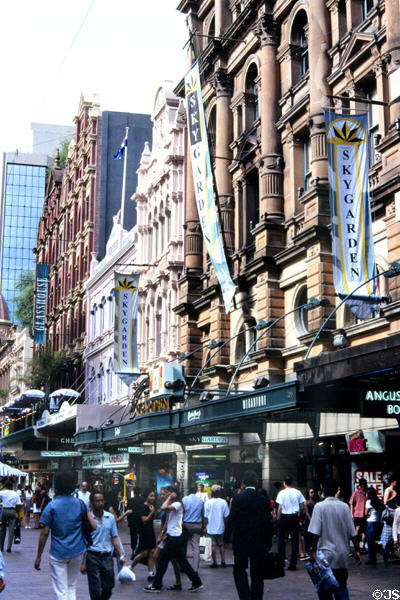 Buildings & shoppers of Pitt Street Mall. Sydney, Australia.