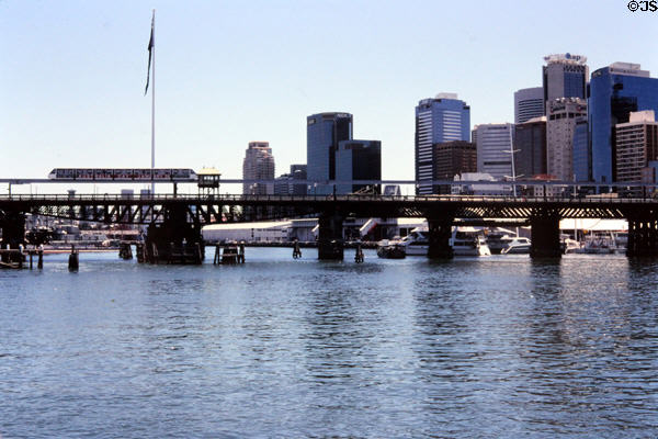 Darling Harbour, monorail & skyline of Sydney. Sydney, Australia.