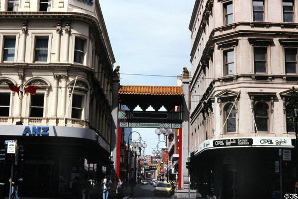 Gate to Melbourne Chinatown from Swanston Street. Melbourne, Australia.