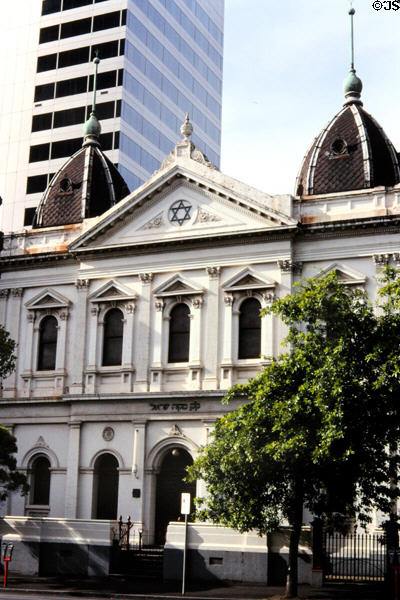 White facade of East Melbourne Synagogue (1817). Melbourne, Australia.