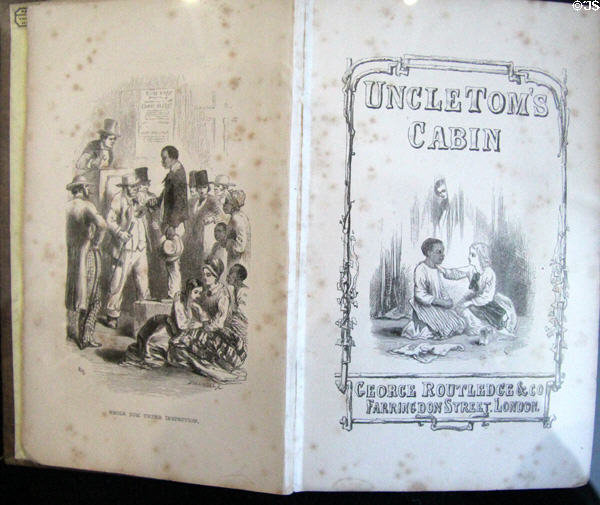 Early copy of mid-19thC anti-slavery novel, Uncle Tom's Cabin, at Van Gogh House in Cuesmes. Mons, Belgium.