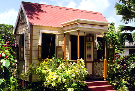 Chattel house at Tyrol Cot is typically Barbadian built to be moved as owner moved between leased lots. Barbados.