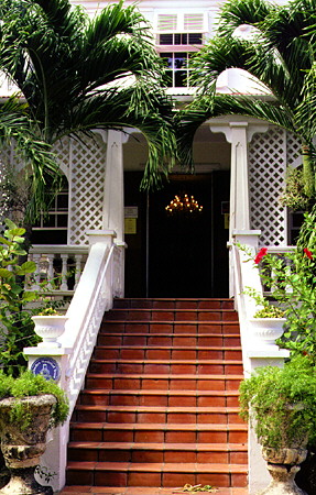 Stairs of porch & entrance of the Sunbury Plantation House. Barbados.