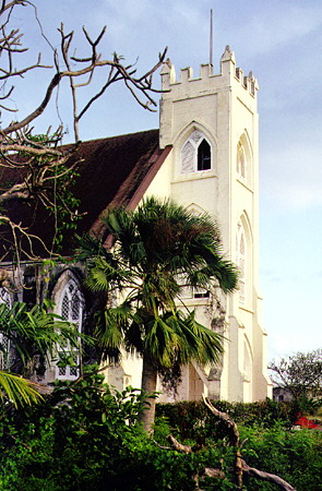 Gardens & tower of St Martin's Church. Barbados.