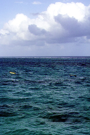 Various blue colors of the sea off of Sam Lord Castle. Barbados.