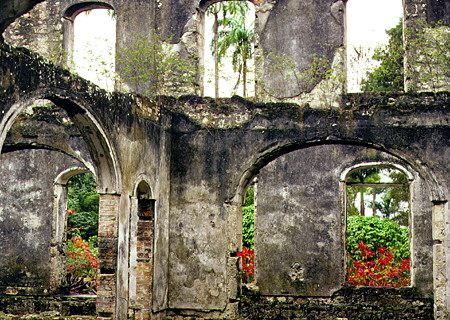 Inside the fire damaged ruins of Farley Hill House. Barbados.