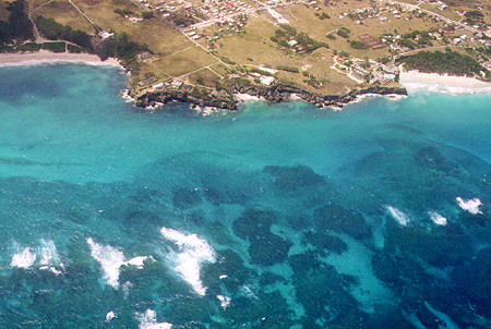 Reefs at Crane Beach from the air. Barbados.