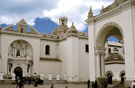 Exterior of Cathedral in Copacabana one of the most important in Bolivia.