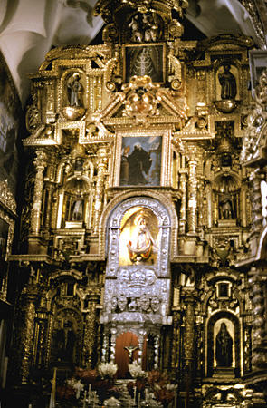Cathedral altar in Copacabana. Bolivia.