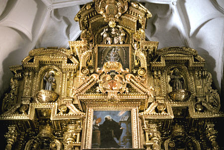 Copacabana Cathedral gold altar detail. Bolivia.