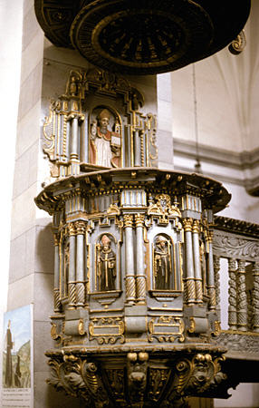 Pulpit of Cathedral in Copacabana. Bolivia.