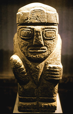 Tiwanaku stone carving in Sun Island Museum. Bolivia.