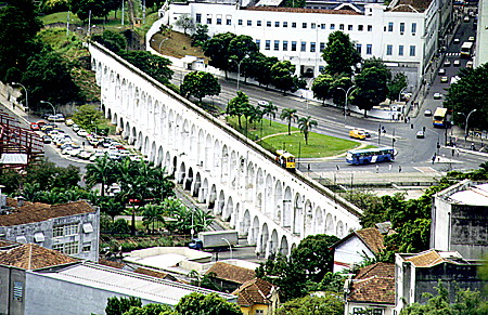 Lapa Archway, a former aqueduct now converted to carry a tramway in Rio de Janeiro. Brazil.