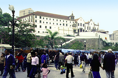 Convento de Santo Antonio in Rio de Janeiro, built 1608-15 overlooks the Largo de Carioca marketplace. Brazil.